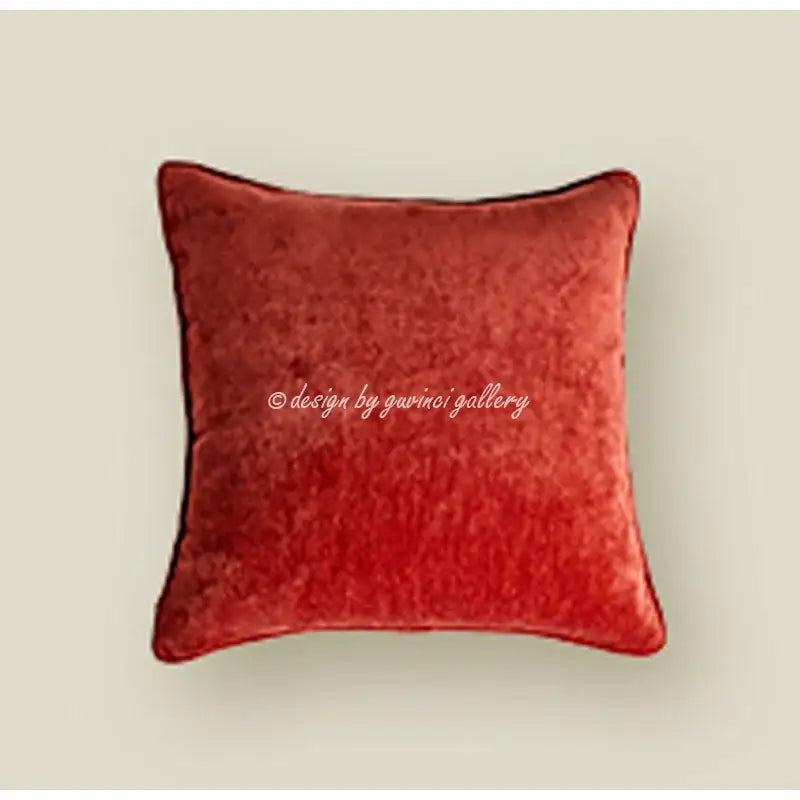 A plush rust-red velvet pillow cover with neatly stitched edges for decorbites angel eyes lumbar pillow