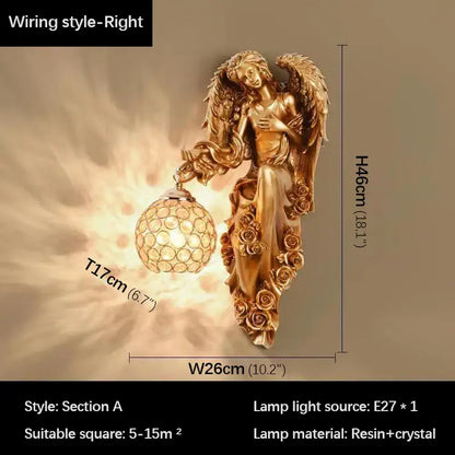Golden decorbites™ angel indoor wall light led with intricate rose detailing and crystal globe resin sconce for home decor