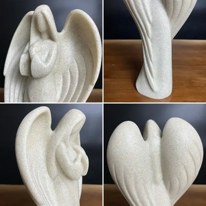 Cream-colored resin statue of an angel wing girl with smooth textured surface and flowing wings for home decor