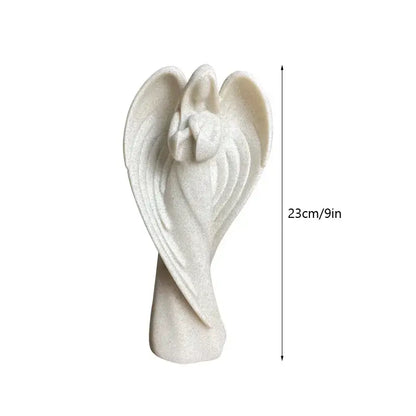 DecorBites angel wing girl resin statue is a white glittery resin statue with detailed wings for home decor