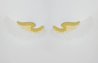 A pair of delicate gold-toned angel wings rgb led wall lamp with soft white feather edges for living room decor