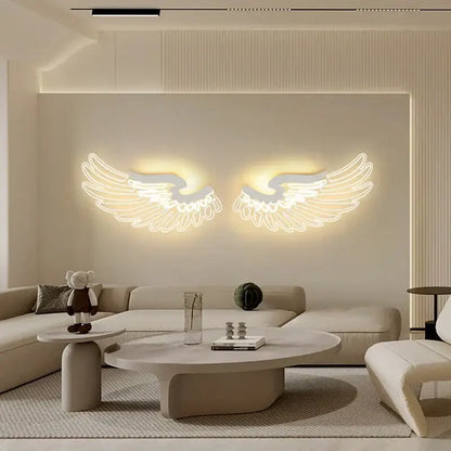 Glowing white neon angel wings rgb led wall lamp by decorbites for living room bedroom restaurant bar decor