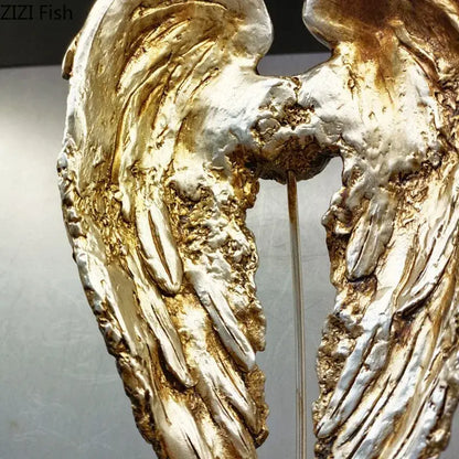 Golden and silver textured angel wings sculpture decorative wings sculpture desk ornament by decorbites