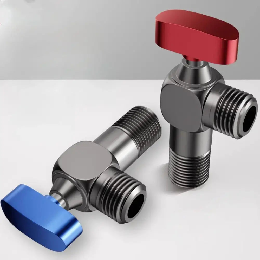 Decorbites angle valve with red and blue handle metallic body for wall mounted water volume control in toilet inlet