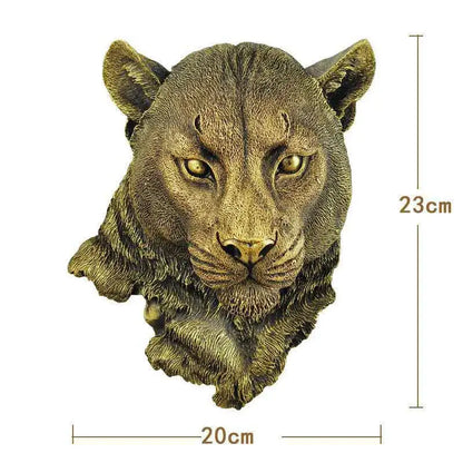 DecorBites™ bronze resin animal head wall sculpture with detailed fur texture and expressive golden eyes for decoration