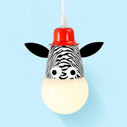 Decorbites animal led ceiling light zebra pendant with black white stripes red hat and googly eyes for kids bedroom