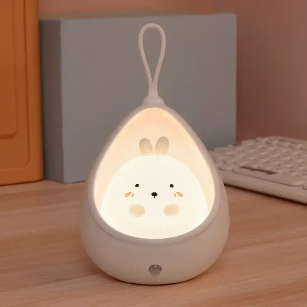 Decorbites™ white silicone rabbit animal night light with soft glow sensor control usb rechargeable for kids