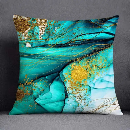 DecorBites™ animal pattern decorative 45x45cm pillowcase with vibrant turquoise gold abstract marbled design and metallic accents