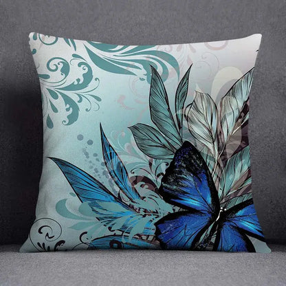 DecorBites™ 45x45cm square animal pattern decorative pillowcase with vibrant blue butterfly on teal floral background