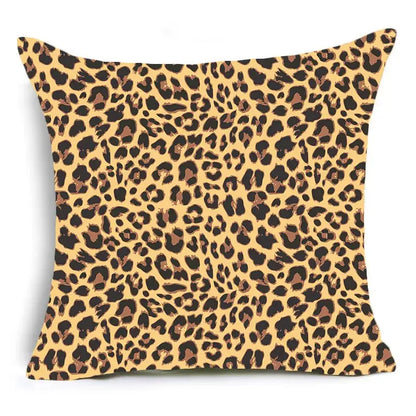 Square decorbites™ animal print pillowcase cushion cover with bold leopard print in black brown on tan for sofa decor