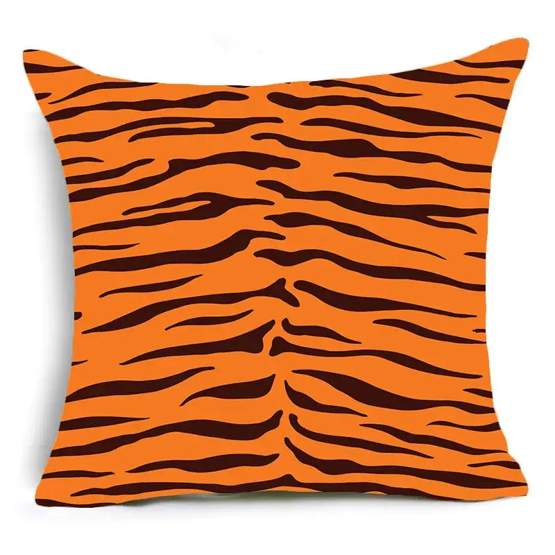 DecorBites animal print pillowcase cushion cover features a vibrant orange tiger stripe pattern for sofa decoration