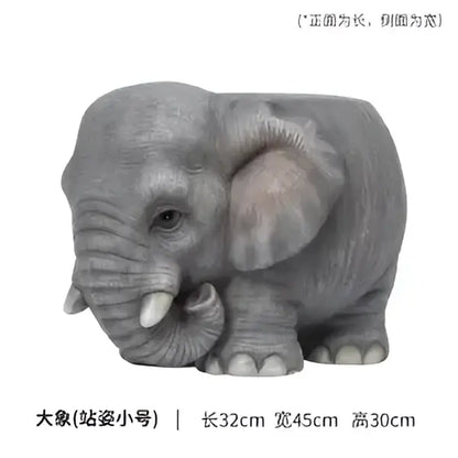 Gray elephant resin sculpture footstool seat with detailed textured skin and white tusks for creative decorbites chair stool