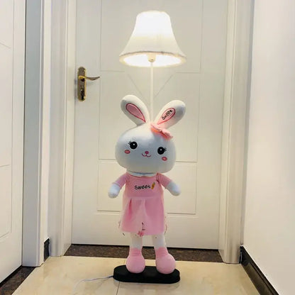 DecorBites™ plush white animal shape led floor lamp with pink ears and sweet dress on black base for children’s room