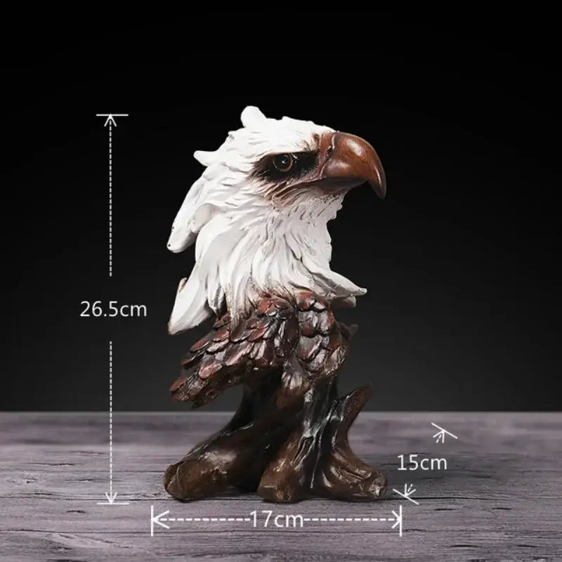 White and brown eagle head figurine with detailed feather texture on tree stump base from decorbites animal statue collection