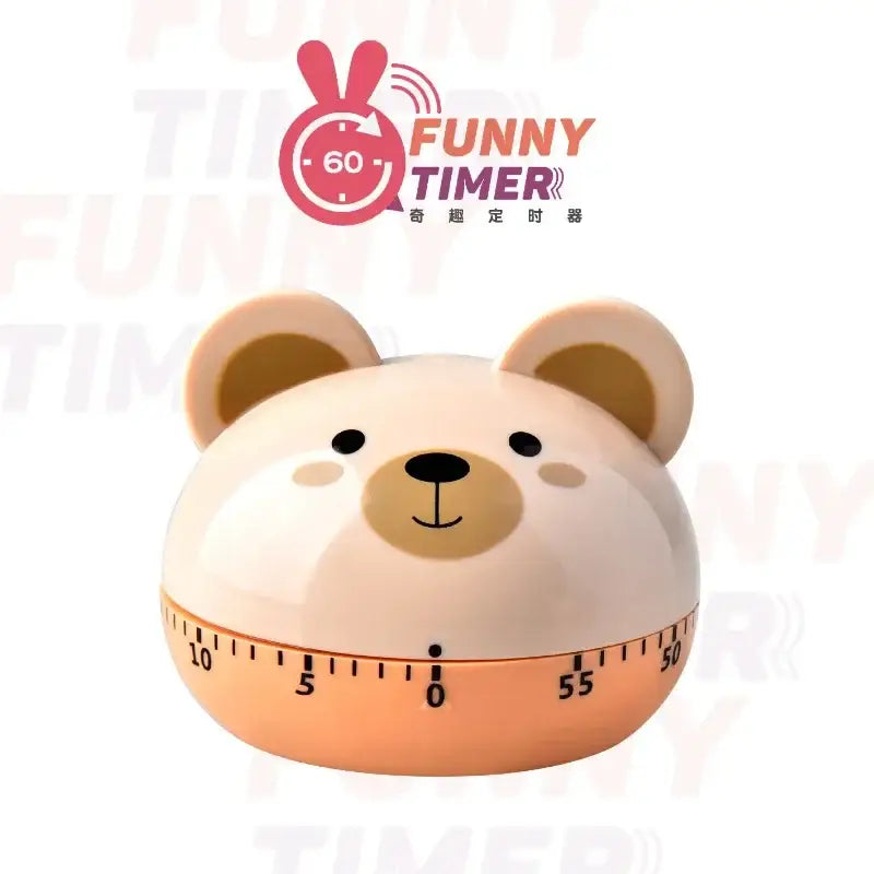Decorbites™ animal vegetable shape beige bear kitchen timer with peach base and black numbers for 60 minute countdown