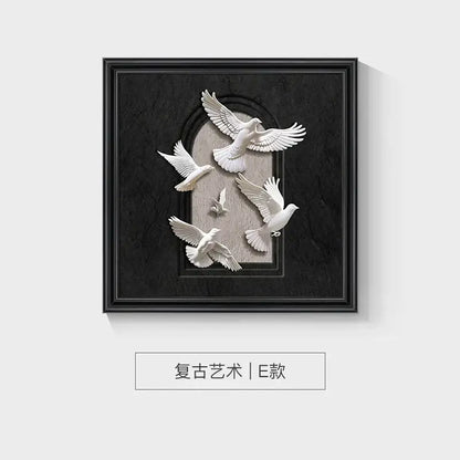 Decorbites™ animal wall decor frame set featuring white sculpted doves in flight on a dark textured background