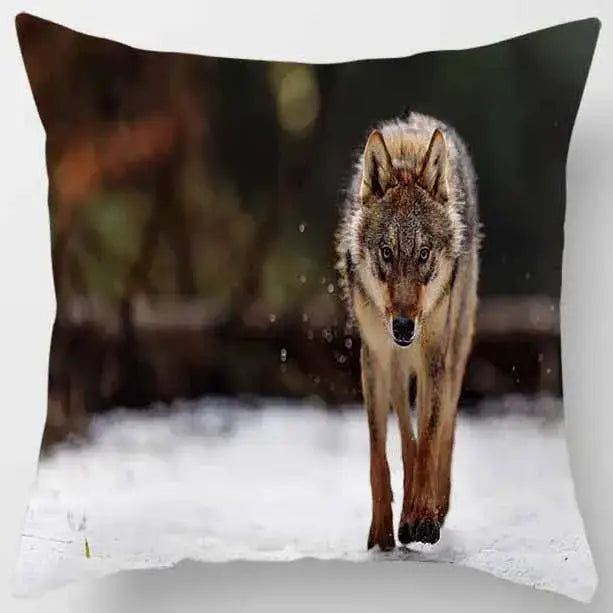 Square pillow case from decorbites animals world featuring a vivid photographic gray wolf print for living room use