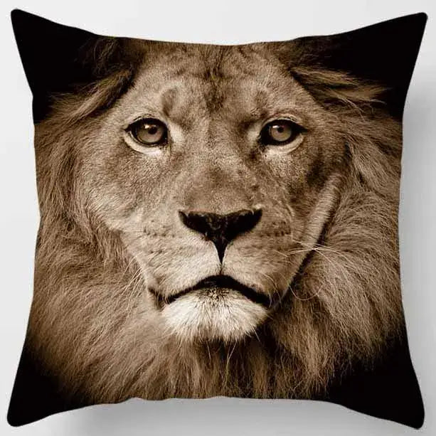 Square pillow case from decorbites animals world featuring a sepia close-up lion face for living room decor