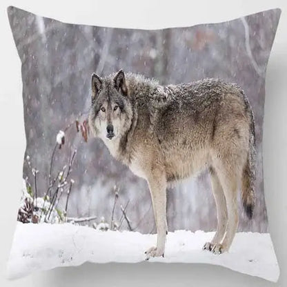 Rectangular pillow case from decorbites animals world featuring a gray wolf in a snowy forest, part of animals world tiger set