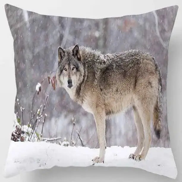 Rectangular pillow case from decorbites animals world featuring a gray wolf in a snowy forest, part of animals world tiger set