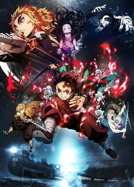 A dynamic anime demon slayer canvas wall art featuring a character in red and black with glowing red energy effects