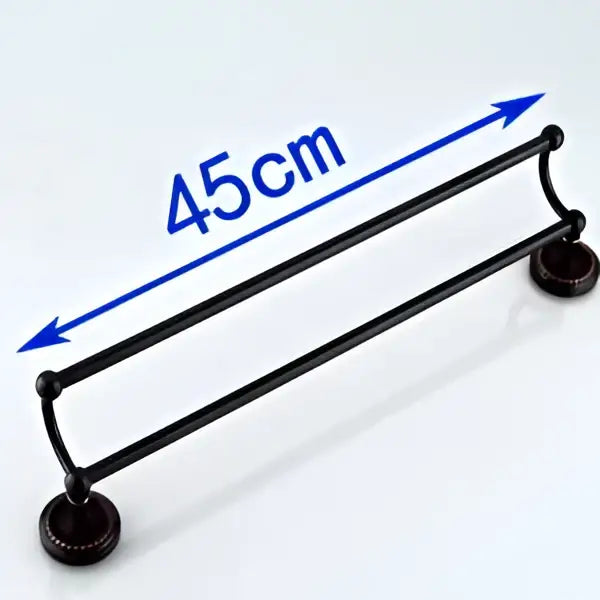 Decorbites antique black brass double towel bar with black matte finish 45cm length and circular mounting feet