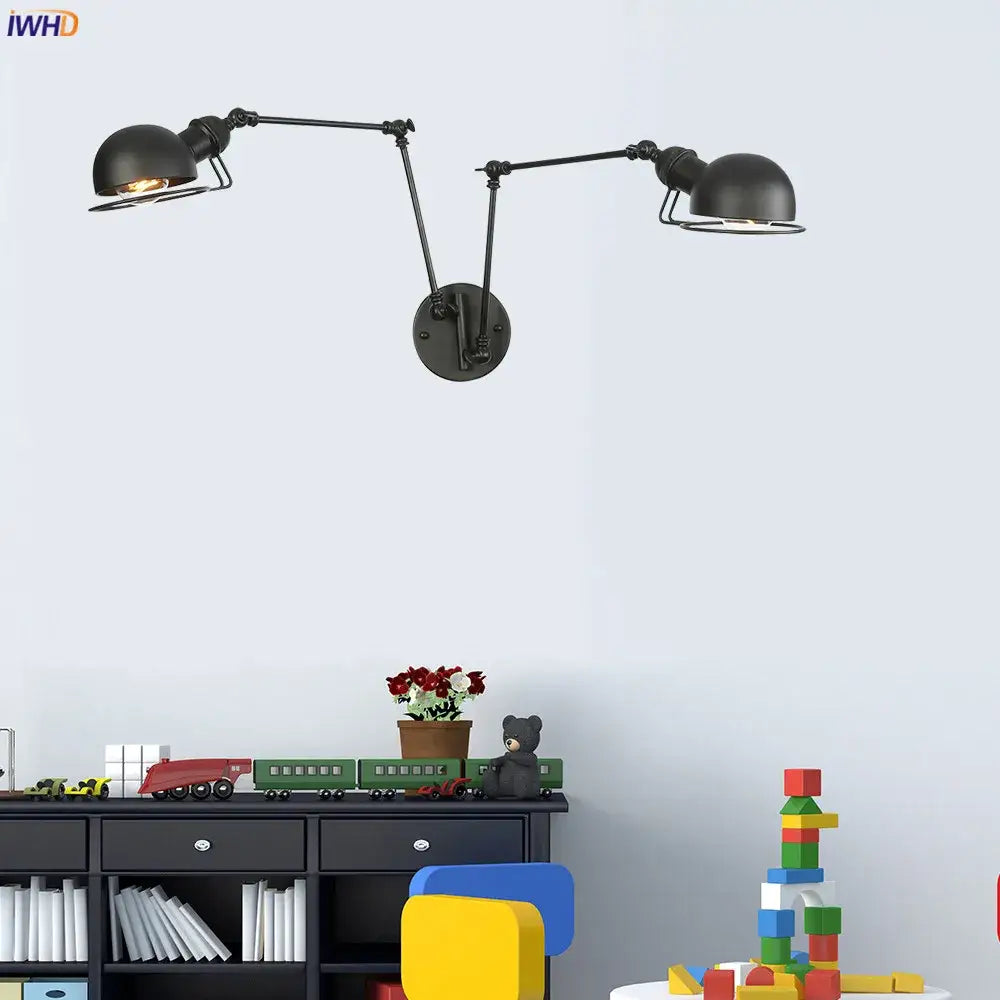 Decorbites antique black wall lamp with matte finish double-arm adjustable heads vintage industrial sconce