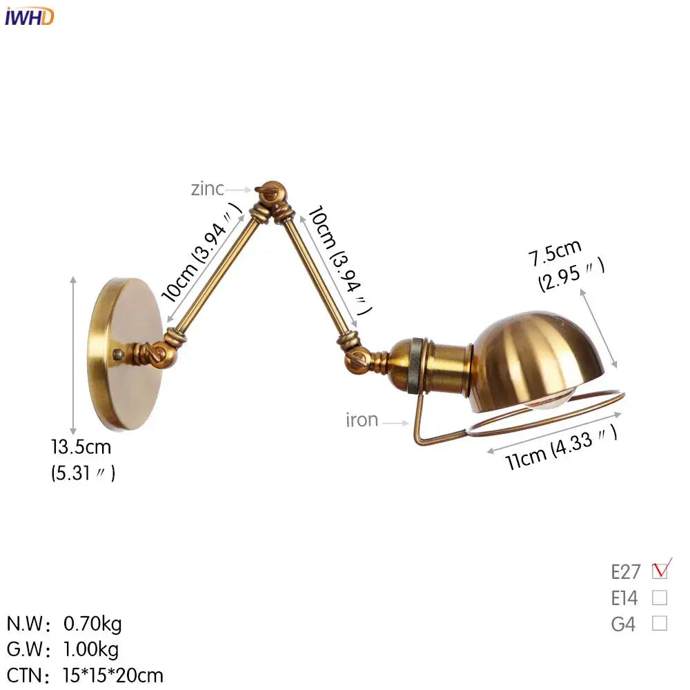 Brass-finished adjustable wall lamp with articulated arms and dome-shaped shade for decorbites antique black wall display