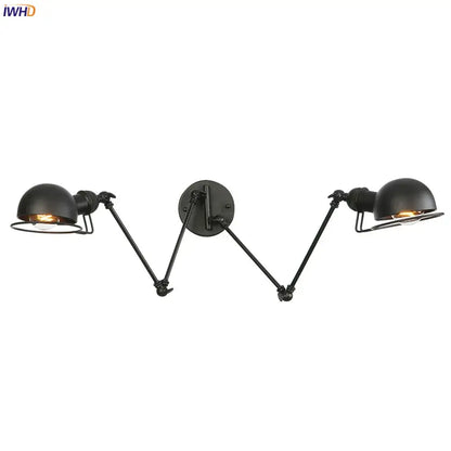 Black industrial-style decorbites antique black wall lamp with two adjustable arms and dome-shaped shades vintage sconce