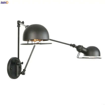 Black matte decorbites antique black wall lamp with adjustable articulated arms and two dome-shaped shades vintage industrial sconce