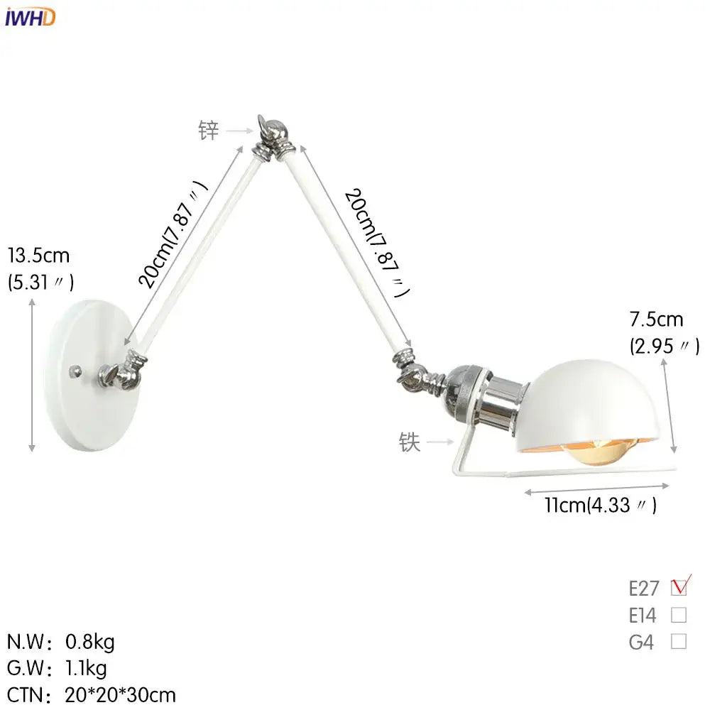 Adjustable white wall lamp with chrome metal arms and glossy dome shade for decorbites antique black wall lighting
