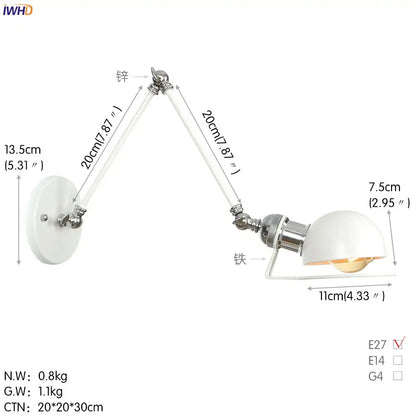 Adjustable white wall lamp with chrome metal arms and glossy dome shade for decorbites antique black wall lighting