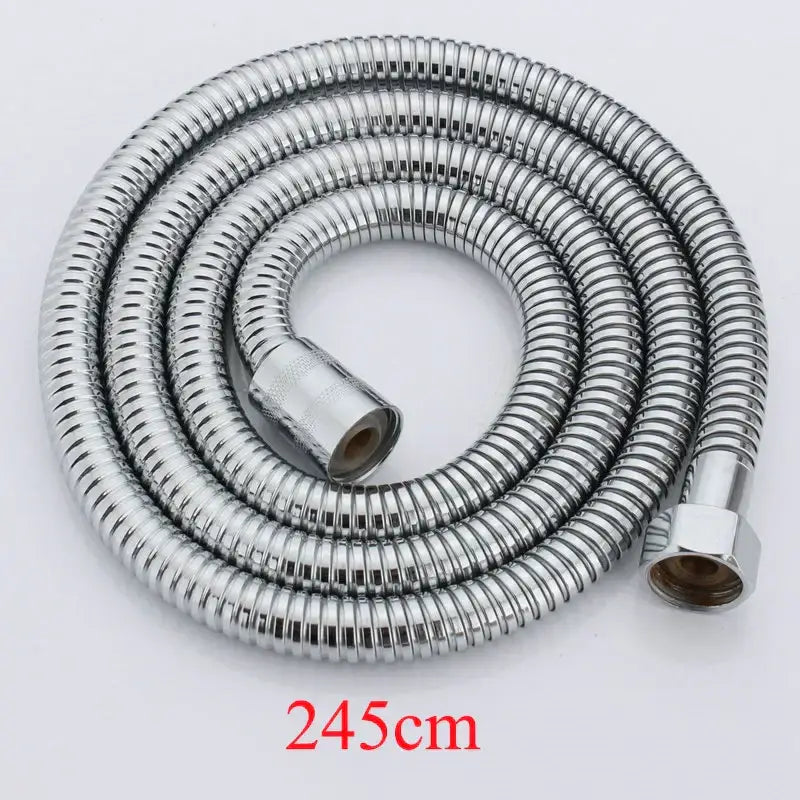 DecorBites™ antique brass 59 inch flexible hand shower hose with silver coiled metal design and chrome connectors