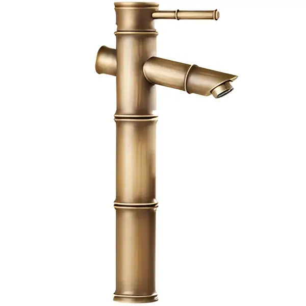 DecorBites™ antique brass basin faucet with bamboo style, vintage bronze finish, single handle, curved spout
