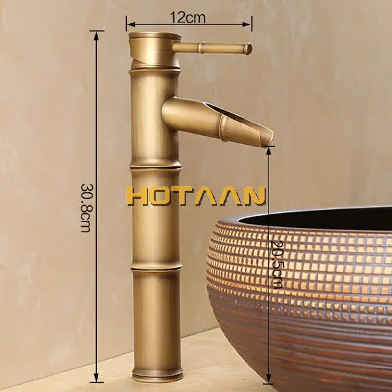 Decorbites antique brass basin faucet with bamboo style and vintage bronze finish featuring a 12cm wide spout
