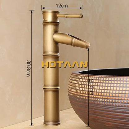 Decorbites antique brass basin faucet with bamboo style and vintage bronze finish featuring a 12cm wide spout