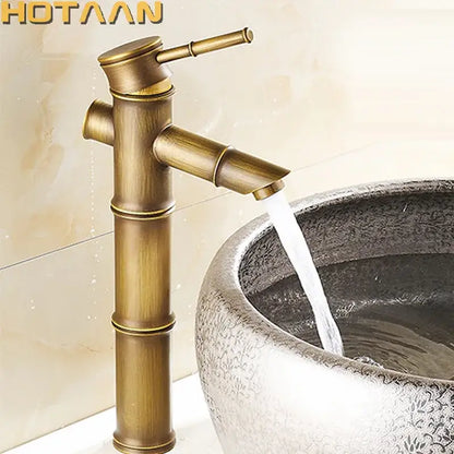 DecorBites antique brass basin faucet with single handle and waterfall spout in vintage bronze finish