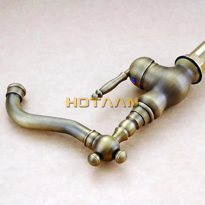 Antique brass basin faucet DecorBites™ YT-5047 with ornate vintage design and single lever handle for bathroom use