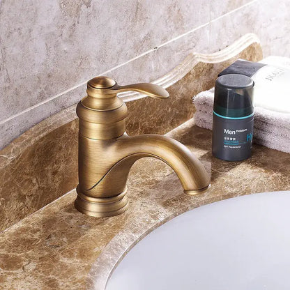 Decorbites antique brass basin faucet single handle deck mounted bathroom sink mixer with curved spout and decorative base