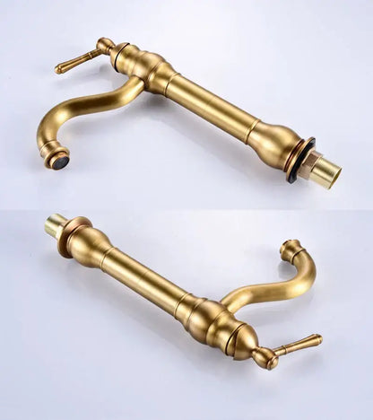 Decorbites antique brass basin faucet single-handle with curved spout and vintage design for vessel sinks