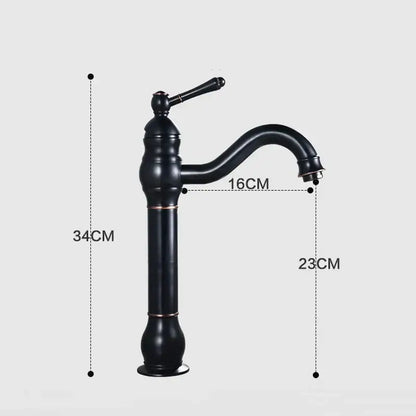 DecorBites antique brass basin faucet with black matte vintage finish curved spout and ornate handle for vessel sinks
