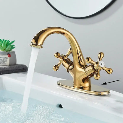 DecorBites antique brass basin faucet with cross handles polished solid brass single hole deck mounted mixer tap