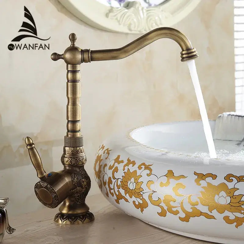 Antique brass basin faucet decorbites antique brass with ornate detailing and separate hot water spout model al-9966f
