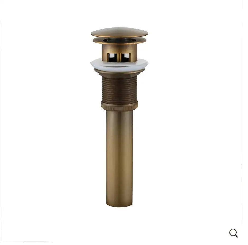Decorbites antique brass basin sink drain stopper with cylindrical body and slotted rounded top cap for basin sink
