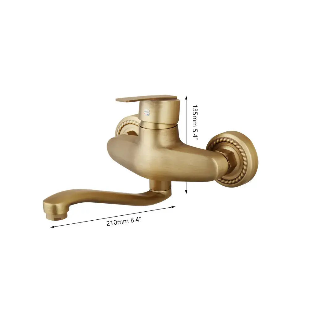 Decorbites antique brass basin sink mixer tap with curved spout and rope detailing wall mounted kitchen faucet