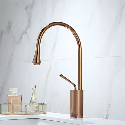 Decorbites™ antique brass bathroom basin faucet with copper finish sleek curved spout and cylindrical base