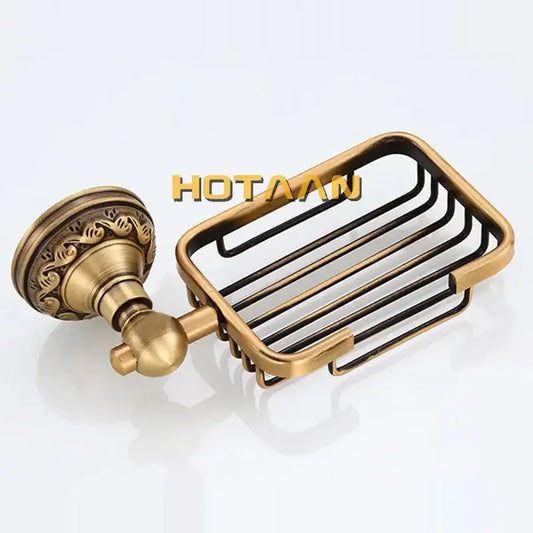 Decorbites antique brass soap dish holder with ornate wall-mounted bracket and wire grid metal design for bathroom use