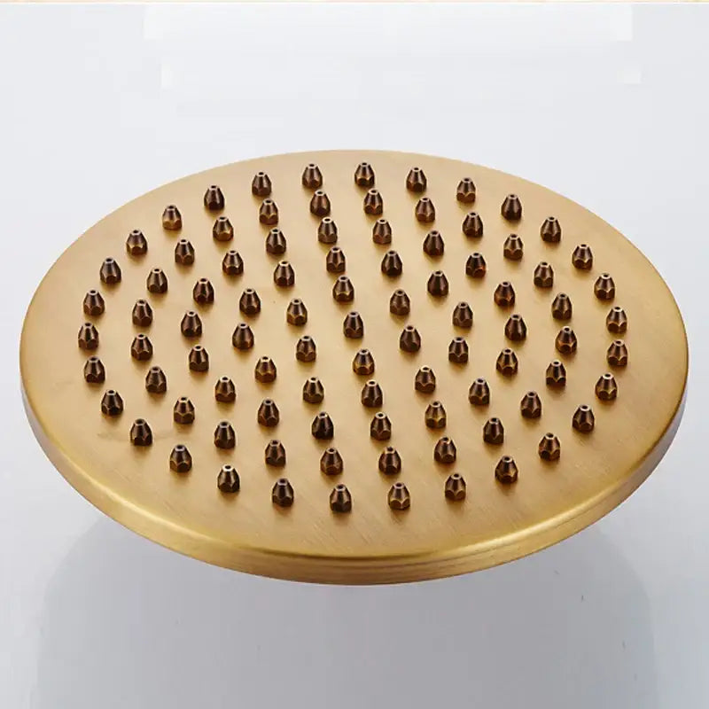Round brushed gold colored showerhead with grid nozzles from decorbites antique brass black 8 inch rainfall shower set