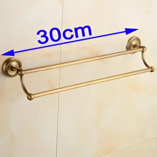 Decorbites antique brass double tier towel bar rack with ornate circular mounts and 30cm solid brass design