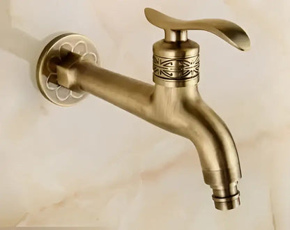 Antique brass dragon carved decorbites outdoor washing machine faucet with ornate patterned handle and spout